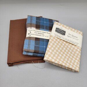 Fat Quarters Fabric Bundle Brown Solid Plaid Houndstooth Quilting Crafts Sewing